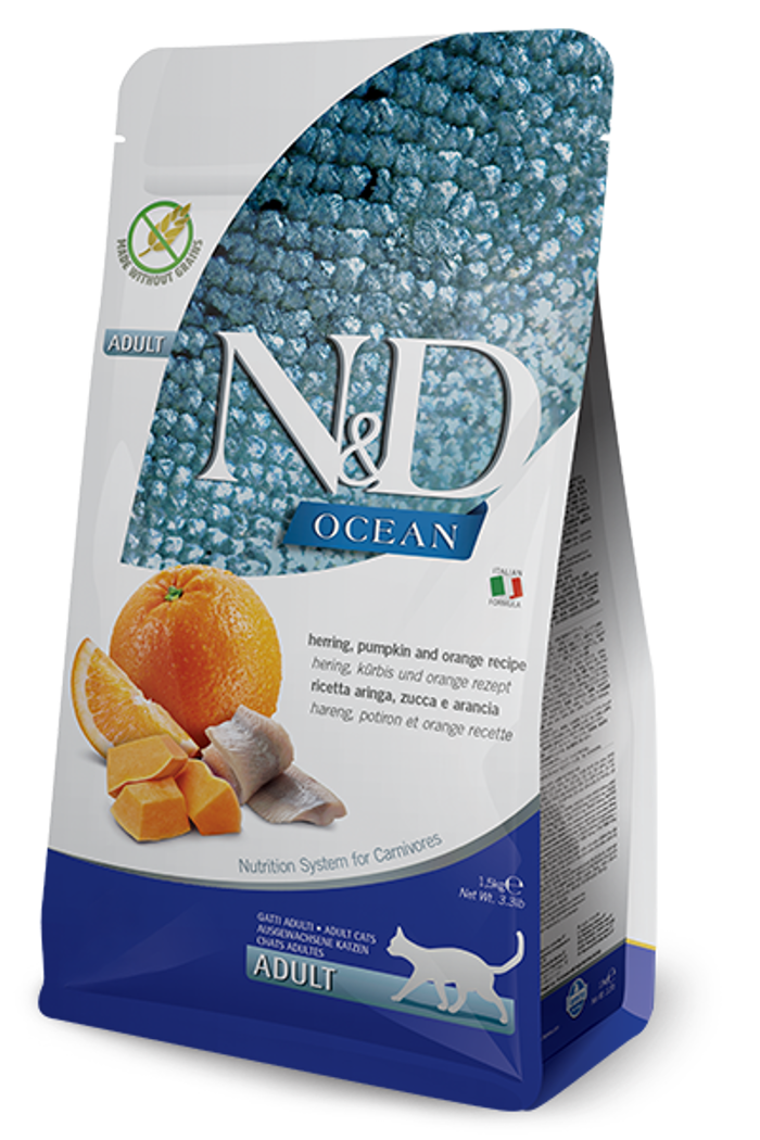 Farmina N&D Ocean Adult Grain Free Xira Trofi ga Enilikes Gtes me Renga, Kolokutha kai Portokali 5Kg